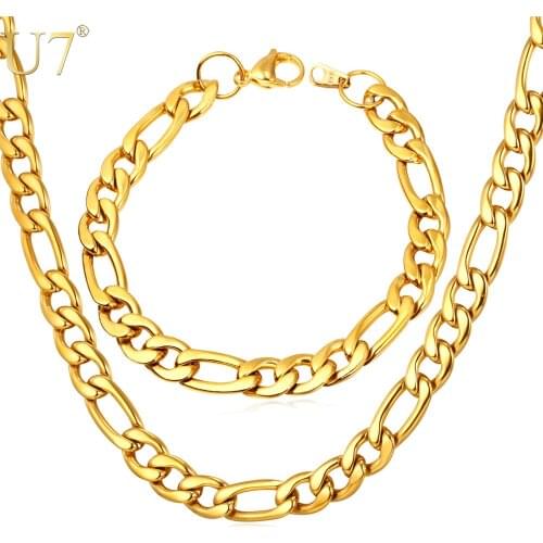 U7 Chunky Stainless Steel Chain Necklace Set 9 MM Thick Figaro Chain Necklace And Bracelet Fashion Jewelry Sets Men Jewelry S780