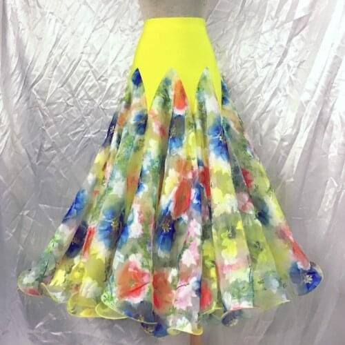 High Quality Ballroom Waltz Dance Skirt For Sale Sexy Competition Printing Pattern Dancing Flamenco Tango Long Skirts DL5266