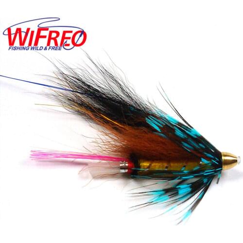 Wifreo [4PCS] Conehead Tube Flies for Salmon Trout And Steelhead Fly Fishing Blue Grizzly Orange & Black Color