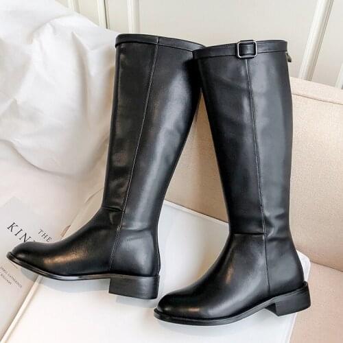 2020 new Thigh high Boots Women Zipper Knee-High Leather boots Keep Warm Round Toe Shoes British Style Knight boots botas
