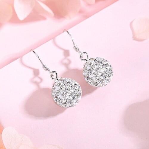 S925 Sterling Silver Drop Earring for Women Crystal Diamond Ball Earrings Fine Jewelry Gifts Earrings Female boucle d'oreille