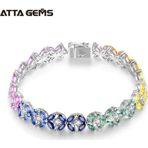 Sapphire Sterling Silver Bracelet For Women S925 Created Sapphire Colorful Bracelet Charming Classic Style Women Wedding Jewelry