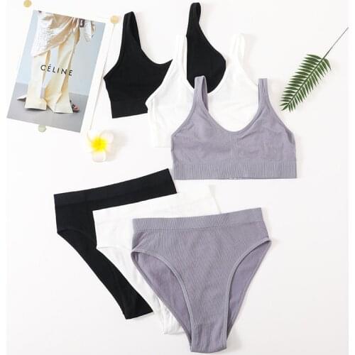 Women Bra Set Seamless Sexy Lingerie Ribbed Tops Underwear Push Up Brassiere Unlined Bralette Fashion Female Crop Top Bra Set