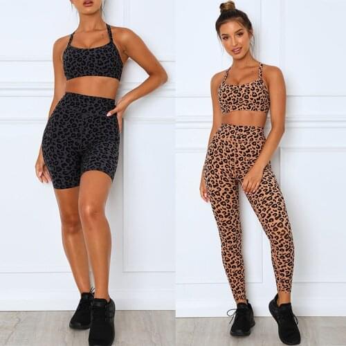 2020 Leopard Print Women Seamless Yoga Set Fitness Sports Suit 2pcs Sportswear New Gym Yoga Suit Female Workout Running Clothes