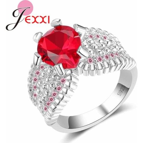 Fashion Red Heart CZ Finger Rings 925 Sterling Silver SilverWedding Rings For Women with Zirconia Crystal Round Ring Bague Lover