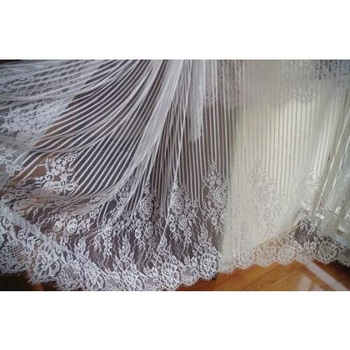 1 YARD Off White Chantilly Eyelash Lace Fabric With Scalloped Edge French Lace For Bridal Gown