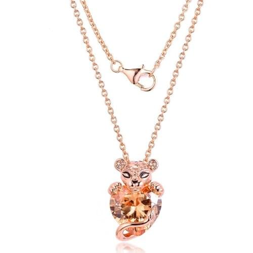 100% 925 Sterling Silver Jewelry Rose Sparkling Lion Princess Heart Pendant Necklace Free Shipping