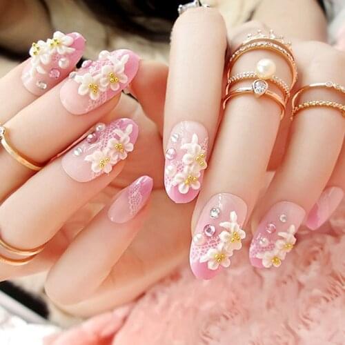24pcs Finger False Nail Tips Manicure Finished A Piece Of Carved Bride Patch Full Cover Wearable Fashion Fake Nails NE