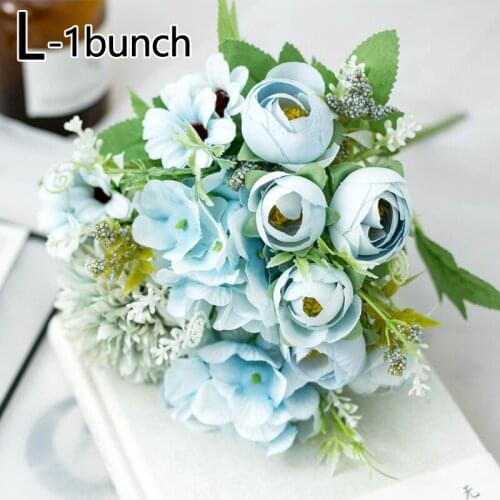 7 Heads Hydrangea Flowers Artificial Bouquet Silk Blooming Fake Peony Bridal Hand Flower Roses Wedding Centerpieces Decor