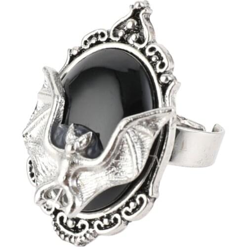 Halloween Accessories Gothic Crystal Vampire Bat Ring Witch Victorian Pagan Jewelry Gift For Bat Lovers,adjustable