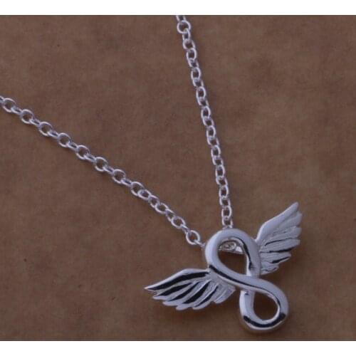 AN664 Hot Sale Free Shipping Silver Plated Fine Jewelry,Wholesale 925-Sterling-Silver Charms Fashion Pendant 8 And Wing /bpeakg