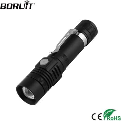 BORUiT T6 LED Powerful Flashlight 1000LM 4-Mode Zoom Waterproof Torches Rechargeable 18650 Lantern Camping Hunting Bicycle Light