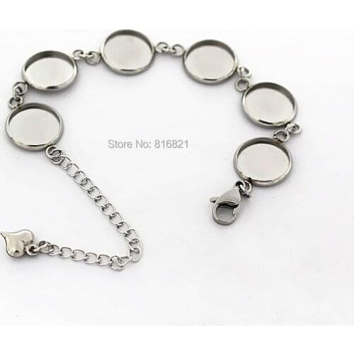 Stainless Steel Bracelet Settings Cameo Cabochons Bases Blanks with Round Bezel Tray Link Chain Bracelet DIY Finding