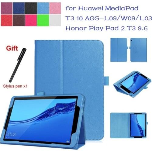 MediaPad T3 10 Litchi Grain PU Leather Stand Flip Cover Case For Huawei MediaPad T3 10 AGS-L09 AGS-L03 9.6'' tablet Funda Case