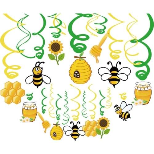 Baby Shower Cartoon Honey Bee Hanging Spirals Swirls Kids Birthday Party Favors Kindergarten Wall Decorations Party Supplies