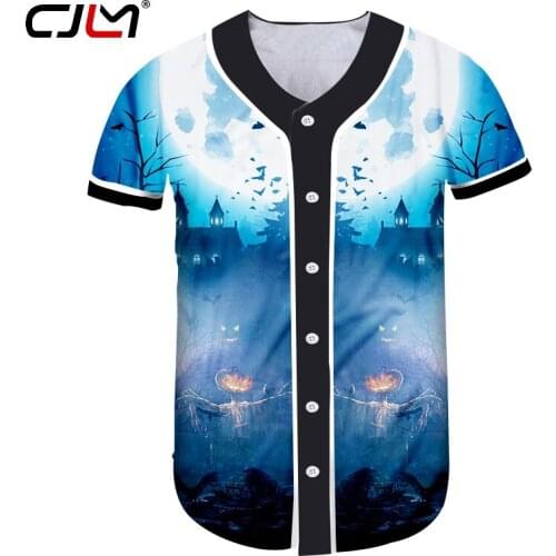 CJLM Halloween Gothic Hot Sale Man Baseball Shirt 3D Pumpkin Printed Scarecrow Mens Blue Tshirt Direct Selling
