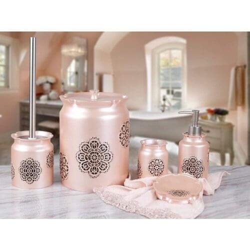 By Selim Astoria 5 Piece Polyester Bath Set - Rosegold