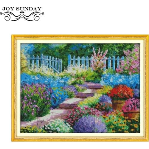 Joy Sunday Colorful Rural Cross Stitch Scenic Pattern 11CT 14CT Counted Printed Canvas DMC Needlework Sets for Embroidery Stitch