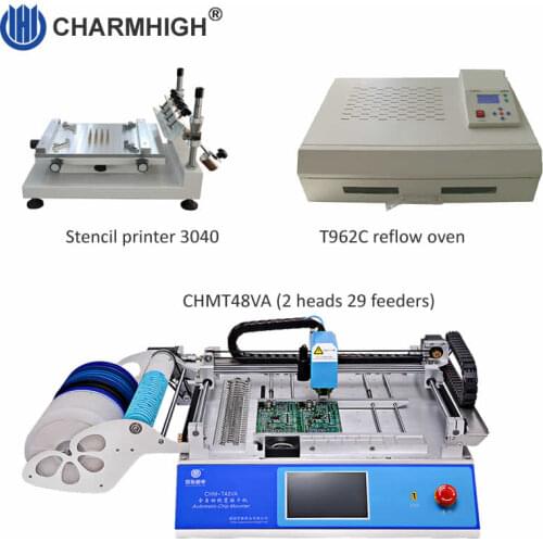 PCB assembly line: High precision stencil printer 3040, CHMT48VA Pick and Place Machine, T962C Reflow Oven 110v/ 220v