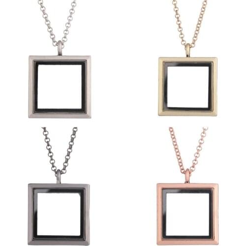 Square Shaped Memory Floating Glass Locket Living Floating Necklaces Finding Diy Photo Perfume Beads Locket Jewelry