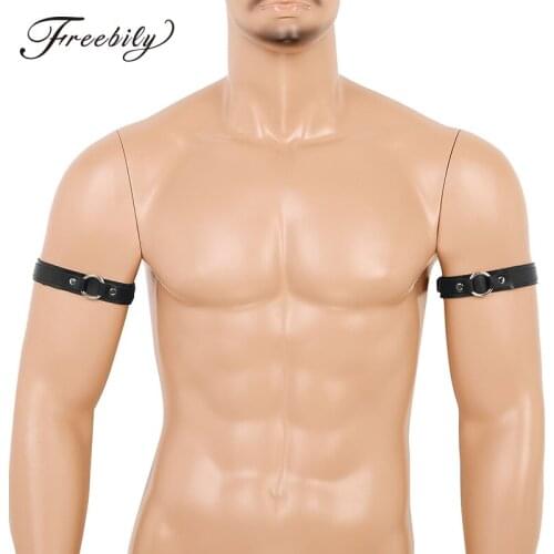 Fashion Mens Black PU Leather Vintage Punk Goth Armbands Adjustable Buckle Straps Armband for Clubwear Cosplay Party Costumes