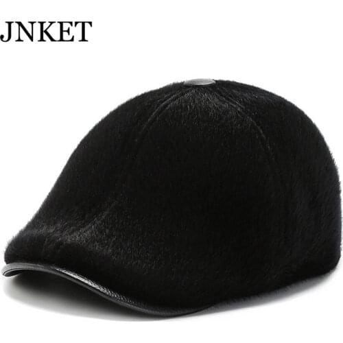 JNKET New Autumn Winter Men Peaked Cap Flat Cap Duckbill Cap Beret Hat Warm Earflaps Cap Casquette
