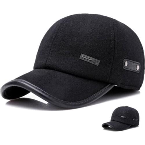 HAIGE006 Mens Casual Flet Baseball caps Thick Cotton Baseball Caps With Windproof Earflap Aged Group Casquette Gorros Hat