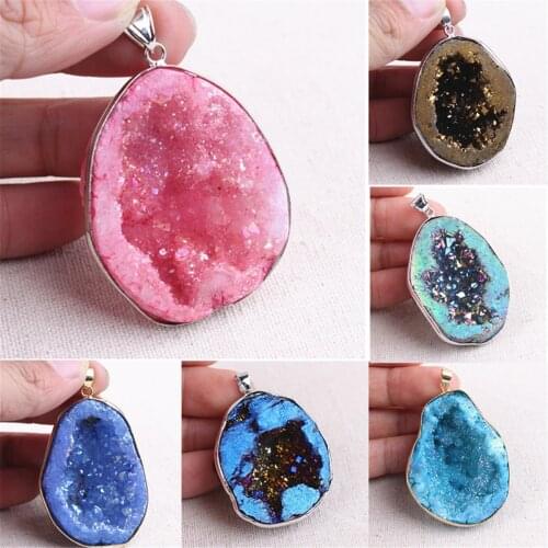 Natural Druzy Quartz Agate Amethyst Geode Gemstone Pendant Fit Necklace Jewelry
