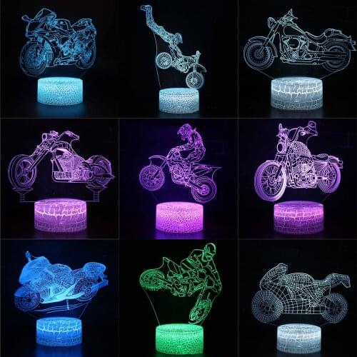 Night Lamp For The Bedroom Motorcycle Series 3d Colorful Light Decor Remote Control Creative Plug-in Led Gift Table Unique Small
