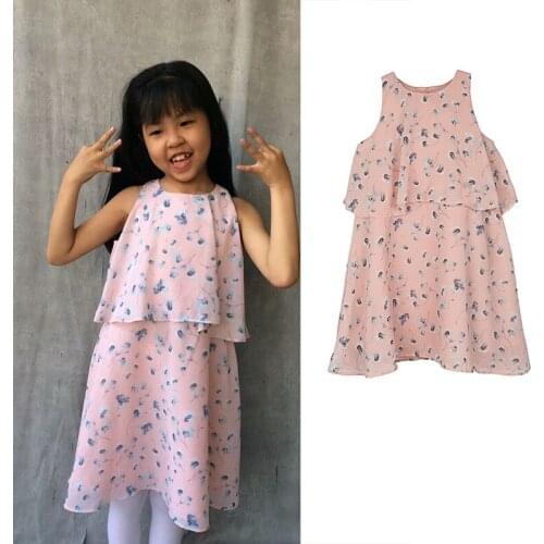 2019 New summer Girls 5t-14t Fashion Beach Style Floral Viscose Sleeveless Party Dress Kids Dresses For Girls