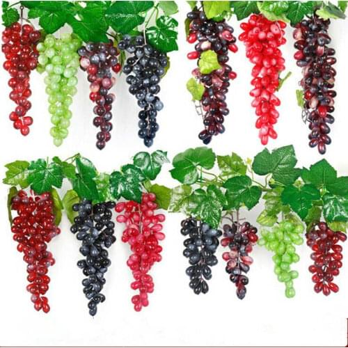 Plastic Fake Fruit Rattan Lifelike Artificial Grapes Bunches Home Garden Decor