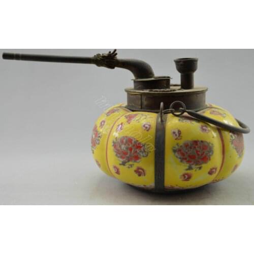 Elaborate Chinese Old-style Collectible Old Decorated Handwork Porcelain Pumpkin Flower Smoking Pipe