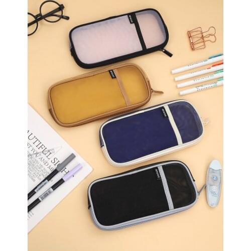 Simple Transparent Mesh Pencil Case Student Learning Tool Organization Storage Pencil Bag Kawaii School Stationery Supplies 2020