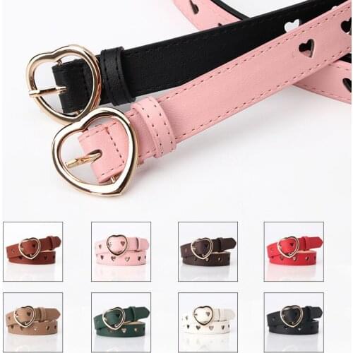 Heart Shape Hole Hollow Women Children Belt Peach Heart Buckle Love Heart Eyelet Grommet Waist Belt Faux Leather Solid Color