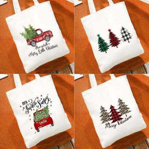 Merry Christmas Canvas Shopping Bag 2021 Womens Shoulder Tote Bags Large Capacity Shopper Travel Storage Bag Student Handbag