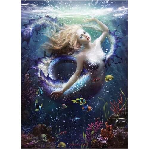 Counted Cross Stitch Kits Needlework Embroidery - Crafts 14 ct Aida DMC Color DIY Arts Handmade Home Decor Mermaid - Onde