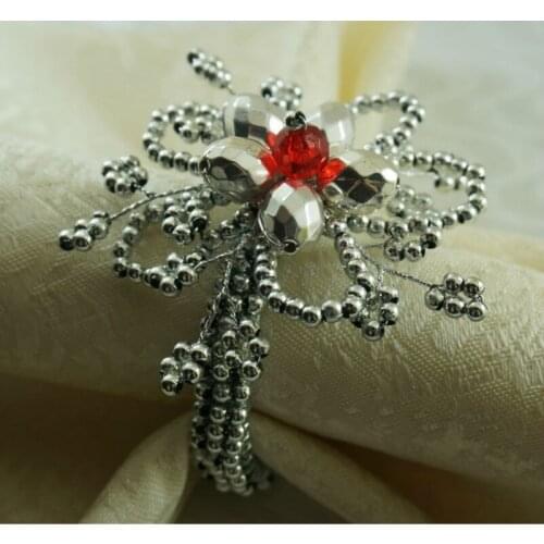 Silver beaded napkin rings,acrylic flower napkin holder
