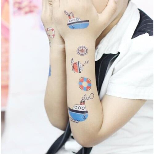 Tatoo train kinds Temporary Tattoo Stickers for Kids Cute Cartoon Plane Train Ship faux tatouage temporaire Disposable Children