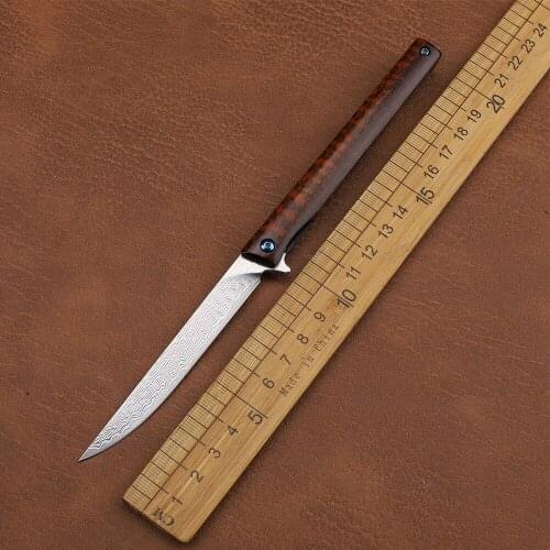 Pen Type Snake Grain Wooden Handle DamascUs Survival Outdoor Camping Fruit EDC Beauty Tool Knife
