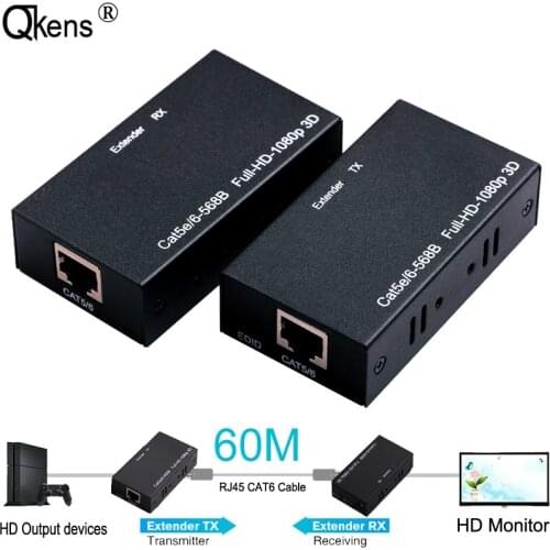 60M HDMI-compatible Extender Via Cat5e Cat6 RJ45 Ethernet Cable Transmitter Receiver 1080p Audio Video Converter Computer To TV