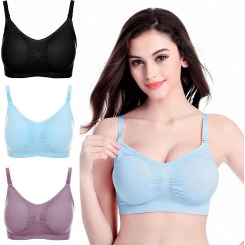 Womens Front Open Feeding Nursing Bra Wire Free Seamless Maternity Bra Front Buckle Padded Brassiere