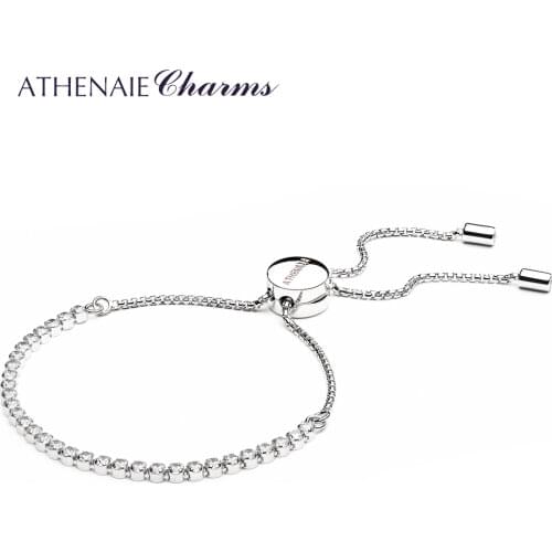 ATHENAIE 925 Sterling Silver Clear CZ Sparkling Strand Bracelet Length 23cm(9inch) Women Link Charm Bracelet DIY Jewelry Gift