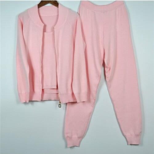 TAOVK Womens kniting Zippercardigan +camisole+Knitted trousers 3 PCS sets