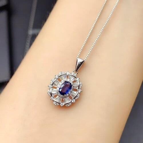 Natural blue sapphire gemstone necklace for women silver jewelry genuine natural gem fine jewelry birthday party gift free ship