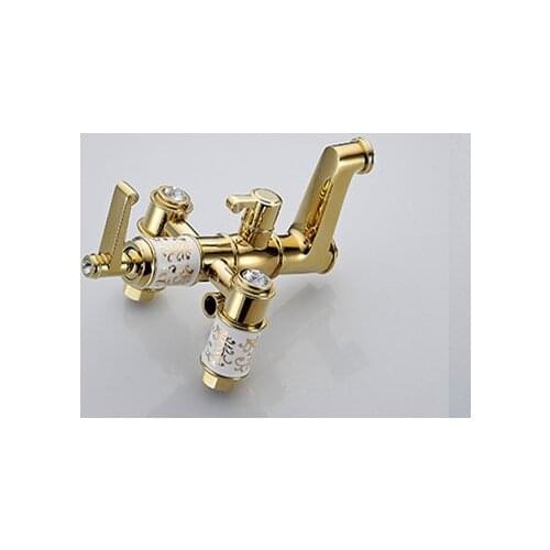 Golden Shower Faucets Brass Wall Mounted Rainfall Bathroom Faucet, Big Round Shower Head Handheld Bathtub Mixer Tap Shower Set