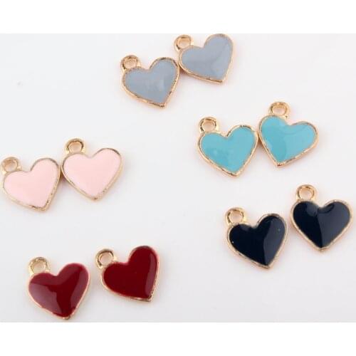 10pcs 11*13MM DIY enamel heart charms earring bracelet jewelry making gold color alloy small heart-shaped pendant for women girl