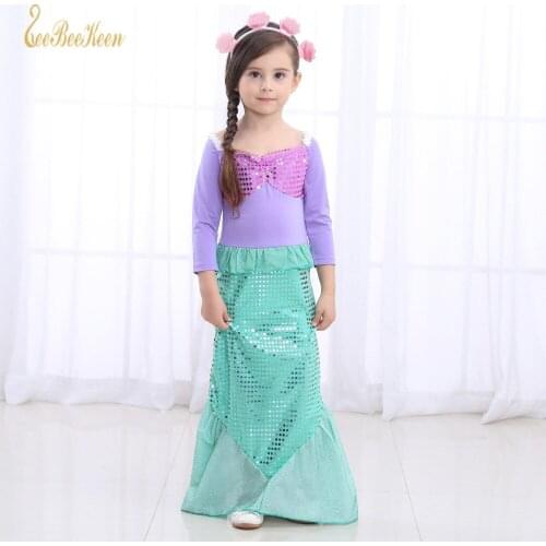 2018 New Girls Mermaid Dress Long-Sleeve Evening Party Dress Girl Sequined Kids Princess Dress Cosplay Costume Holiday Gift