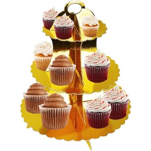 3-layer Bronzing Lace Cake Stand Round Foldable Cardboard Birthday Wedding Party Decoration Dessert Table Supplies