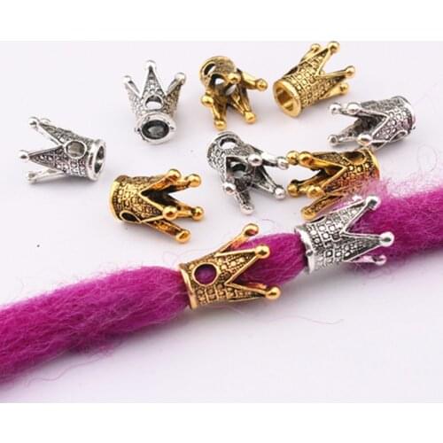 5/10pcs Crown Large Hole Beads African Braided Gold Silver Jewelry Metal Hair Braid Dreadlock Beads Crown Hollow Out Design
