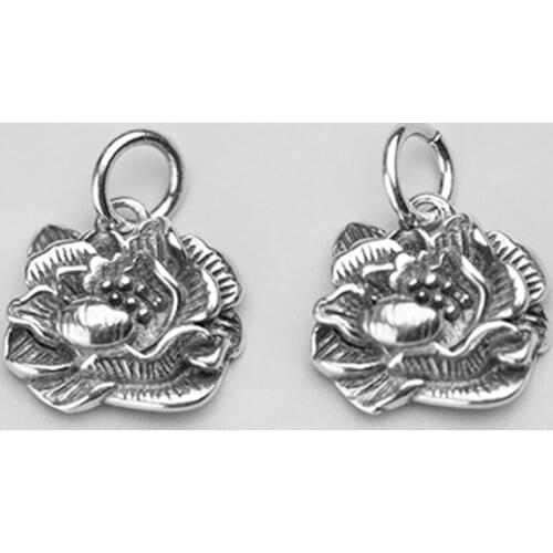 925 Sterling Silver Vintage Cameo Lotus Charms Handmade Ornaments Thai Silver Women Pendants DIY Jewelry Making Necklace Chains